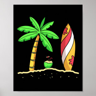 Poster Vibes d'été Palmiers Planche de surf Surfeur Noix 