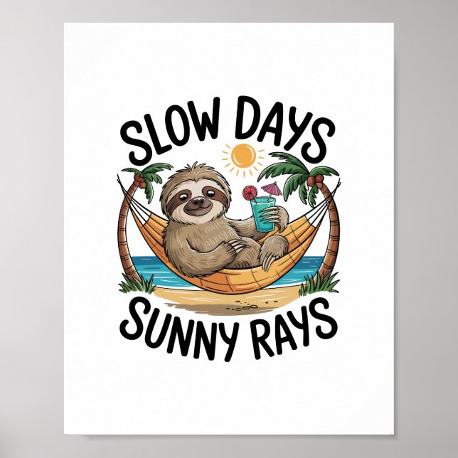 Poster Vibes d'été Sloth Funny Lazy Float (Devant)