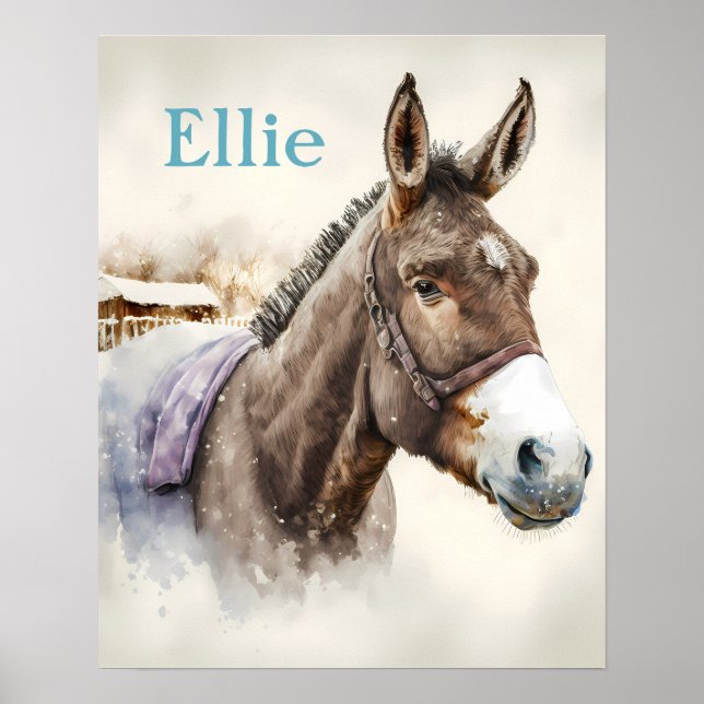 Poster Vibes d'hiver Aquarelle âne - Enfants (Devant)