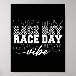 Poster Vibes du jour de course À damiers Coquette Bow Car