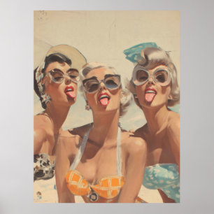 Poster Vibes Rétro de Pin-Up de Plage