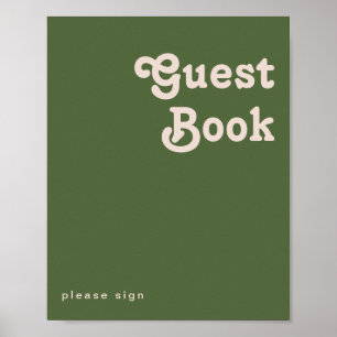 Poster Vibes rétro simples Olive Green Guest Book Sign