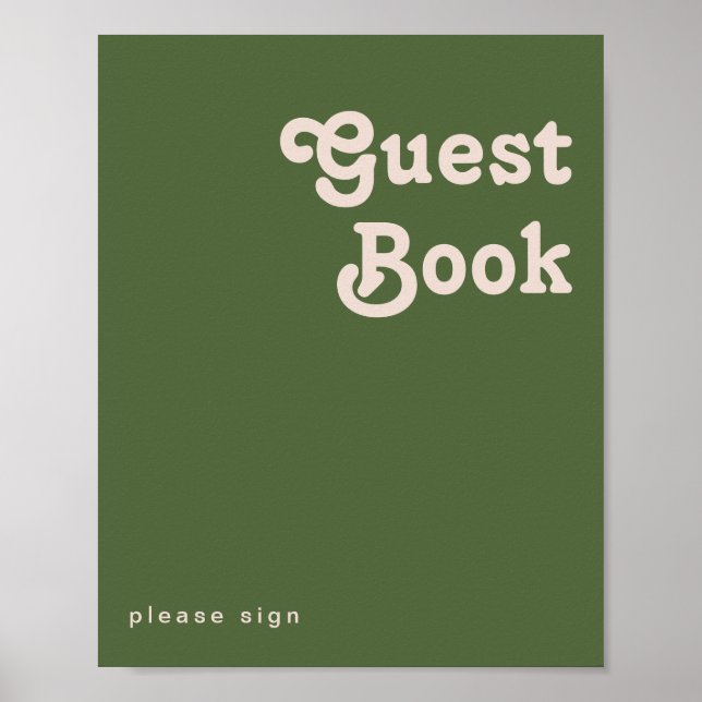 Poster Vibes rétro simples | Olive Green Guest Book Sign (Devant)