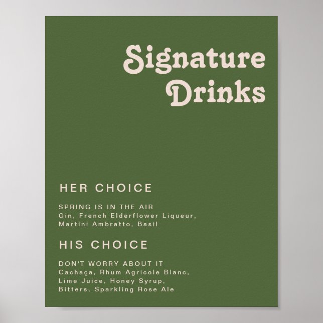 Poster Vibes rétro simples | Olive Green Signature Boisso (Devant)
