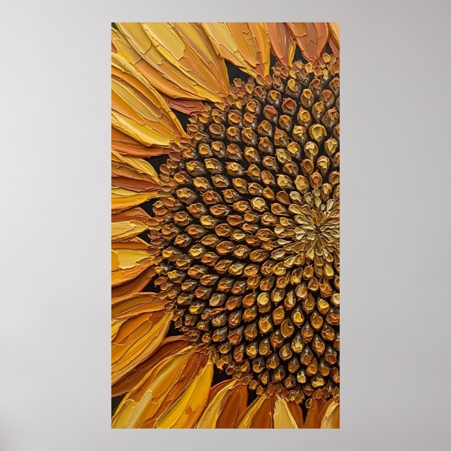 Poster Vibrant Abstract Sunflower Impasto (Devant)