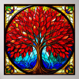 Poster Vibrant Arbre Rouge Vibré verre Art
