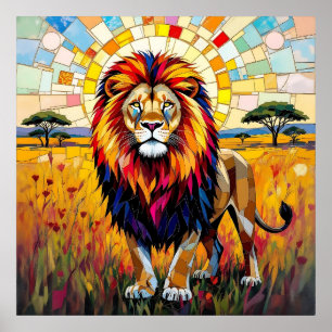 Poster Vibrant Colorée Lion mosaïque