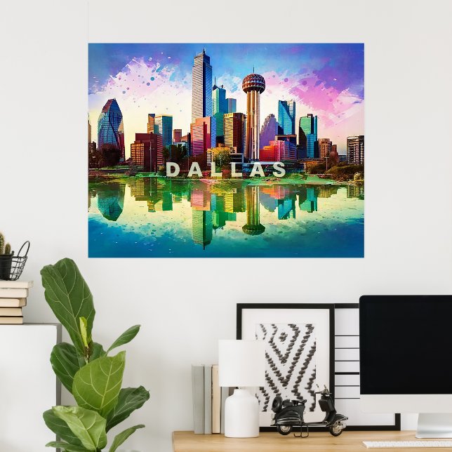 Poster Vibrant Dallas Skyline Graffiti (Bureau à domicile)