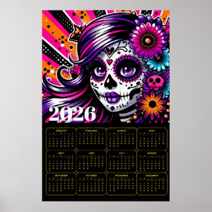 Poster Vibrant Día de los Muertos Art de Crâne de Sucre