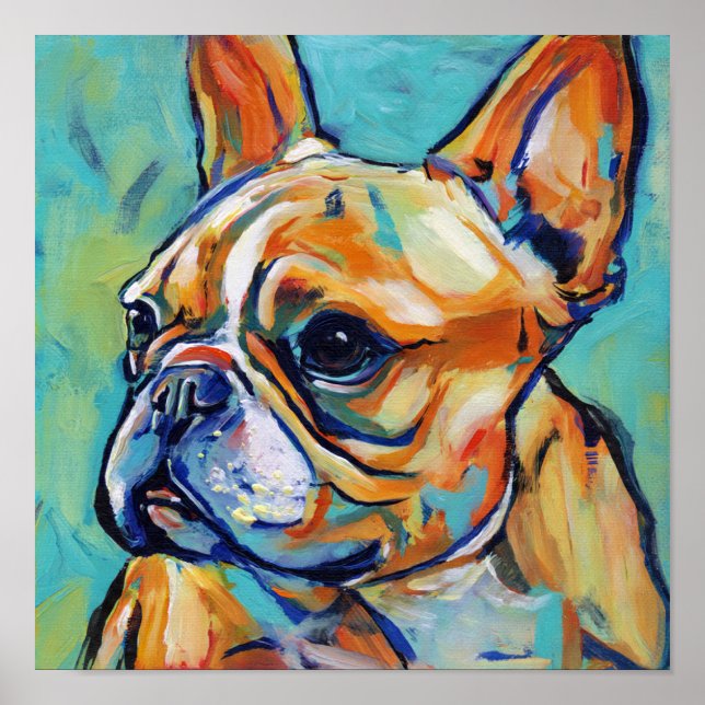 Poster Vibrant Expressionist Frenchie Pop Art Portrait (Devant)