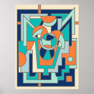 Poster Vibrant Geometric Abstract in Flat Orange and Teal