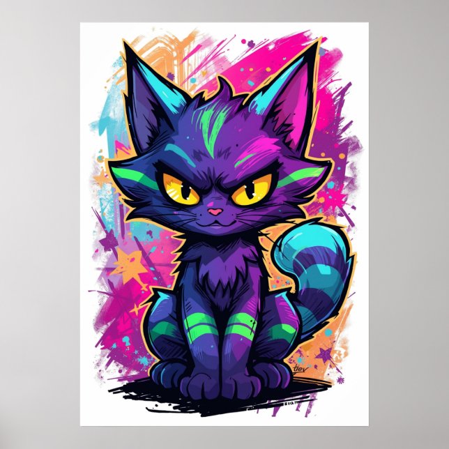 Poster Vibrant Graffiti Street Art Cat (Devant)