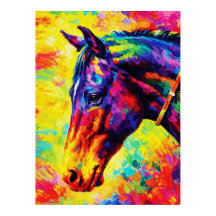 Vibrant Impasto Horse Portrait Colorful Wild