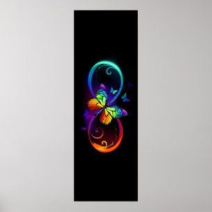 Poster Vibrant infinity with rainbow butterfly on black