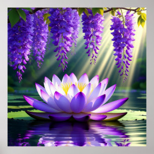 Poster Vibrant Lotus en Fleur sur l'Eau
