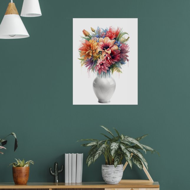 Poster Vibrant Mixed Media Lily Bouquet in Vase Art (Salon 1)