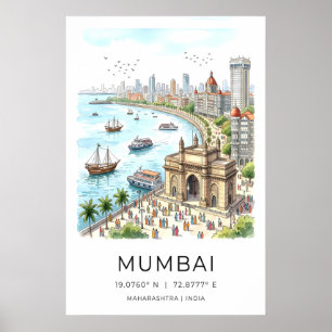 Poster Vibrant Mumbai Wall Art - Colorful Gateway of Inde
