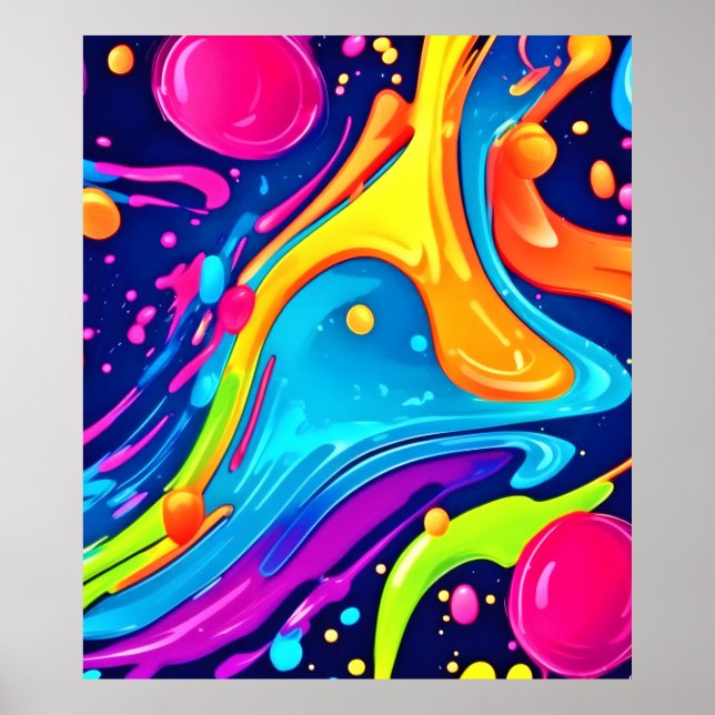 Poster Vibrant Neon Abstrait Art Splash (Devant)