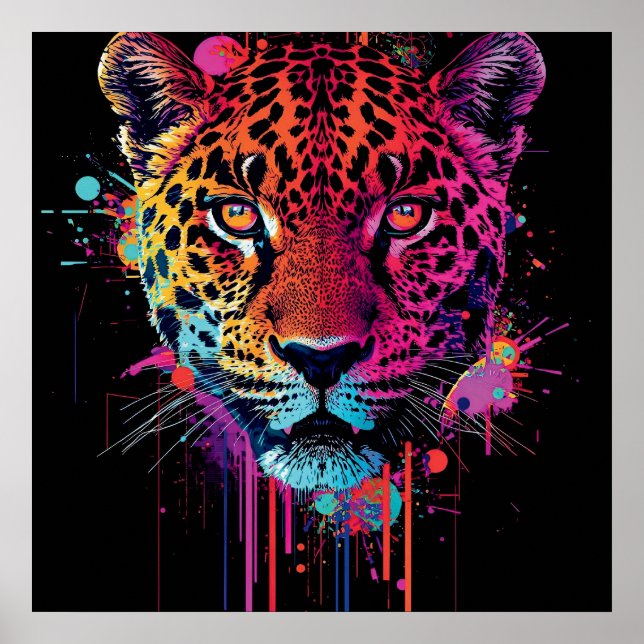 Poster Vibrant Neon Leopard Wall Art (Devant)