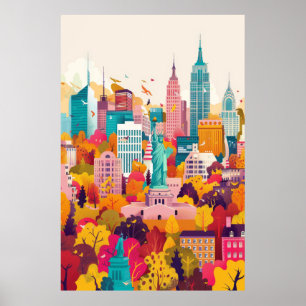 Poster Vibrant New York City Skyline Flat Vector Art Post