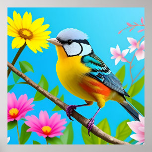 Poster Vibrant oiseau chanteur perché sur une branche de 