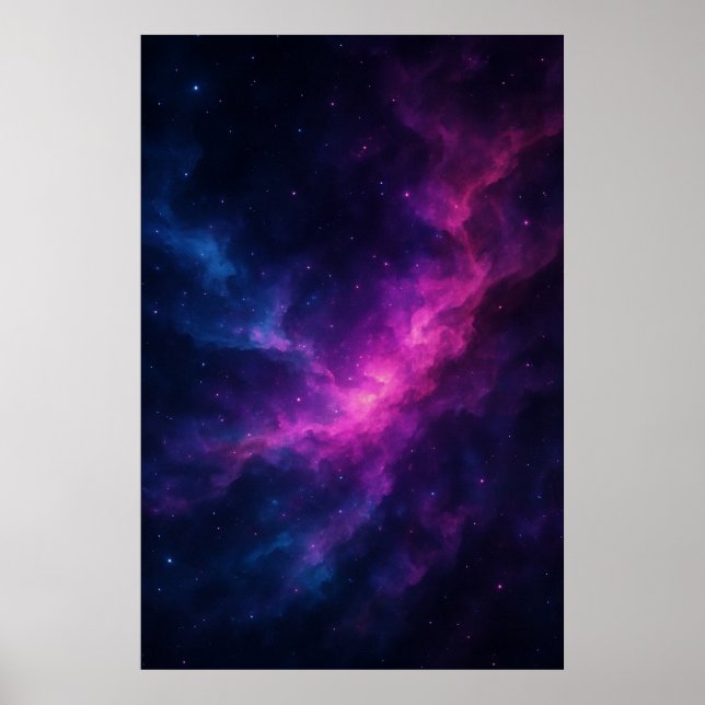 Poster Vibrant Pink & Blue Galaxy Nebula – Deep Space (Devant)