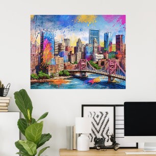 Poster Vibrant Pittsburgh Skyline, Art urbain coloré
