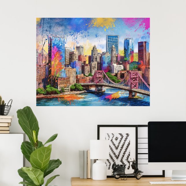 Poster Vibrant Pittsburgh Skyline, Art urbain coloré (Bureau à domicile)