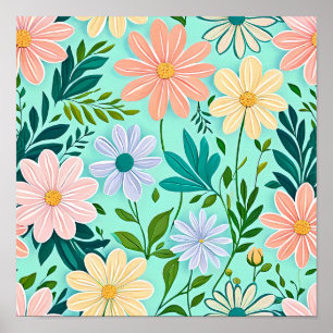 Poster Vibrant plaisir floral : papier peint Daisy Dream