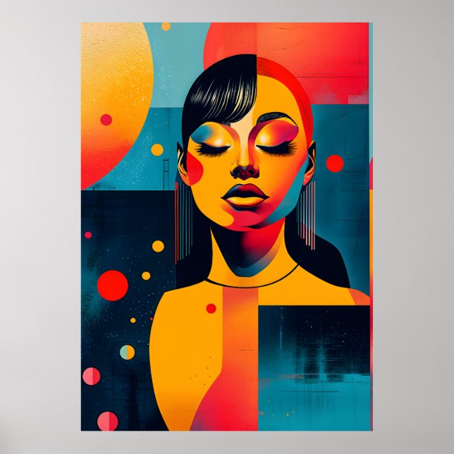 Poster Vibrant Pop Art Portrait : Femme Serène (Devant)
