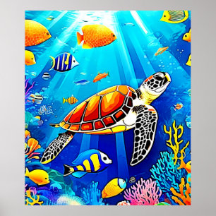 Poster Vibrant Reef : Le royaume sous-marin de la tortue