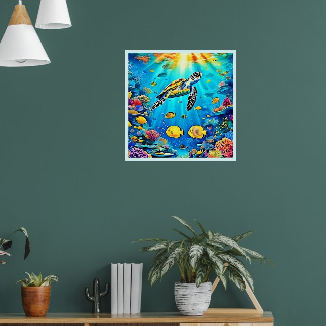Poster Vibrant Sea Turtle Reef Art (Salon 1)