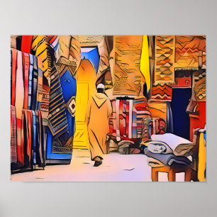 Poster Vibrant Souk marocain Wall Art, Market Street