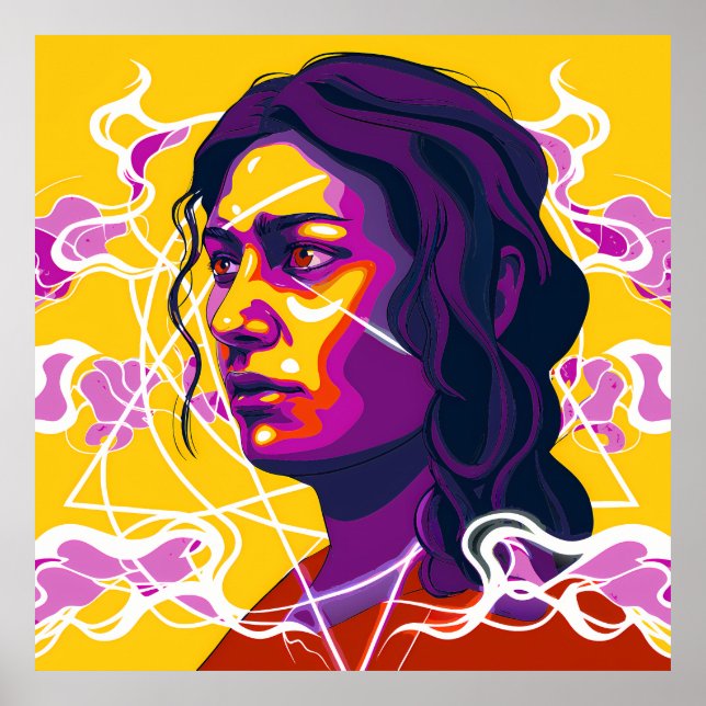 Poster Vibrant Stylized Portrait with Abstract Elements (Devant)