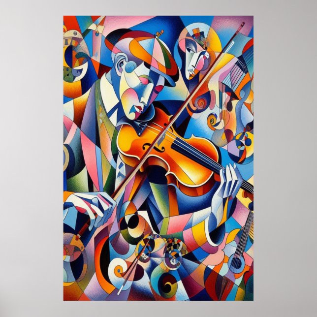 Poster Vibrant Symphony: Abstract Violinist Art (Devant)
