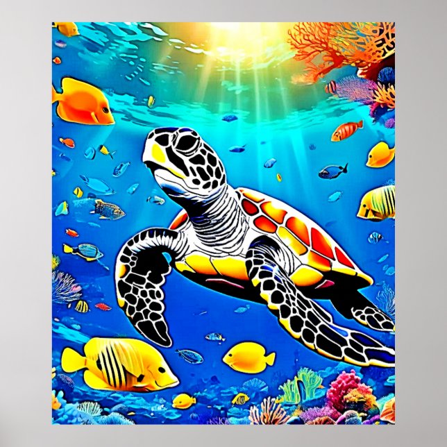 Poster Vibrant Turtle Reef Life (Devant)