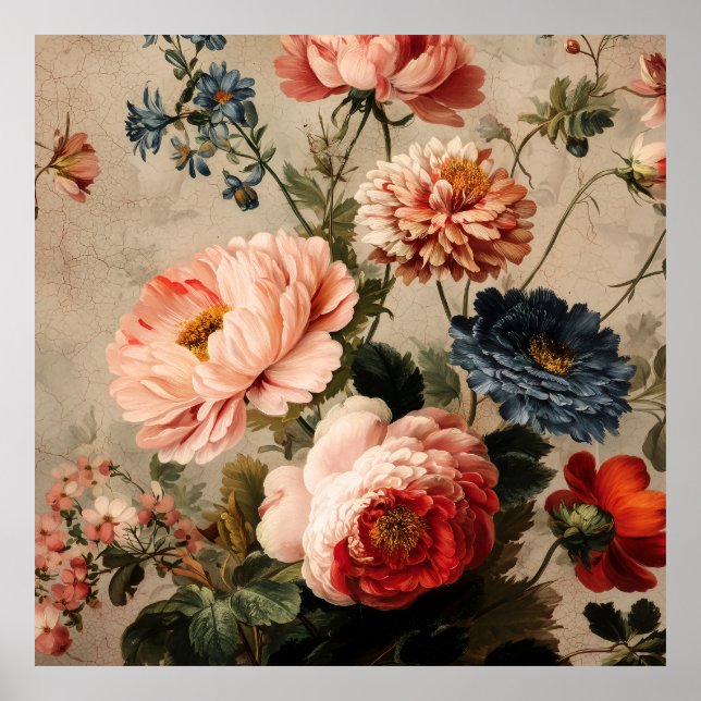 Poster Vibrant Vintage Floral Arrangement (Devant)