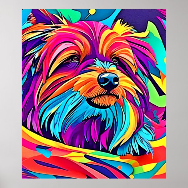 Poster Vibrant Yorkie pop art (Devant)