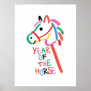 Poster Vibrante Année du Cheval - Art de Nurserie Dessiné