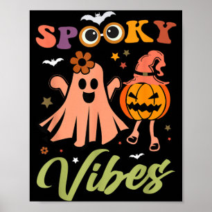 Poster Vibrations Effrayantes Fantôme Et Citrouille Hallo