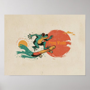 Poster Vibrations Grenouille – Art Rétro Grenouille Planc