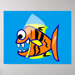 POSTER VICIOUS CARTOON FUNNY PIRANHA FISH SEA LOGO GRAPHI