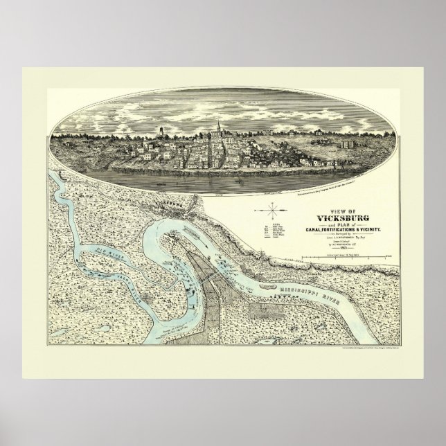 Poster Vicksburg, MS Carte panoramique - 1863 (Devant)