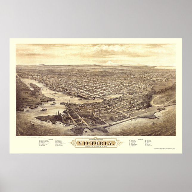 Poster Victoria, C.-B., Canada Carte panoramique - 1878 (Devant)