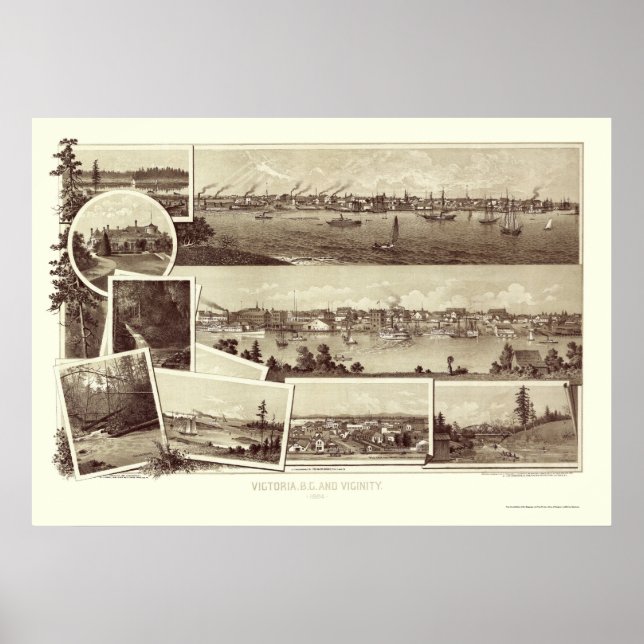 Poster Victoria, C.-B., Canada Carte panoramique - 1884 (Devant)