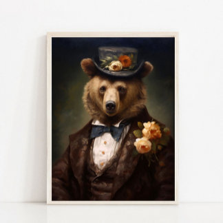 Poster Victorian Animals Portrait, Dressed Animal Print, 