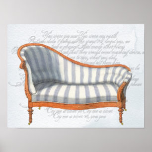 Poster Victorian Blue Stripe Chaise Lounge