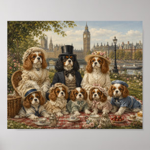 Poster Victorian Cavalier King Charles Family Picnic in L
