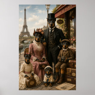 Poster Victorian Doberman Family in Paris – Eiffel Tower 