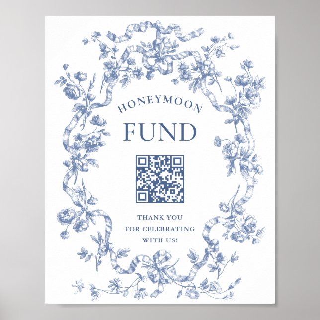 Poster Victorian Dusty Blue French Garden Honeymoon Fund (Devant)
